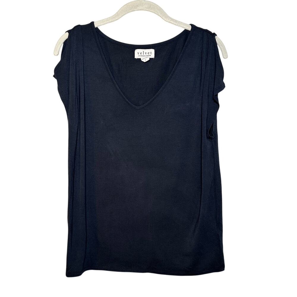 Velvet by Graham & Spencer Blue Short Sleeve Cold-Shoulder Blouse Women's Small